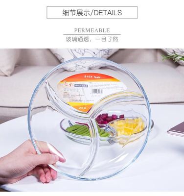 Heat-resistant glass multi-function tableware household glass dessert plate three-division brine platter fruit platter