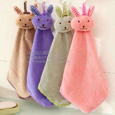 Cute Rabbit Small Square Towel Kitchen Bathroom Hanging Hand Towel Coral Fleece Hand Towel Towel