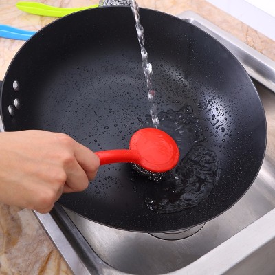 2018 new creative long-handled steel wire ball pot brush washing dishes cleaning ball manufacturers direct wholesale