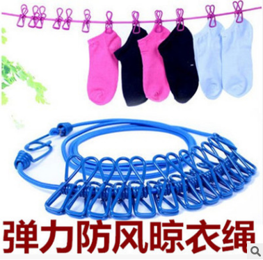 Clothesline/With 12 Clips Color Windproof Rope Non-Slip Hanger Retractable Elastic String