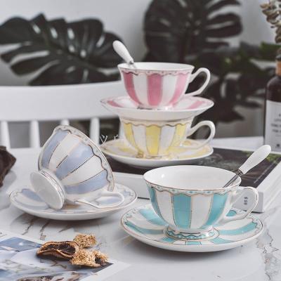Simple ceramic coffee cup set gold-plated afternoon tea set bone China household flower tea cup and saucer set