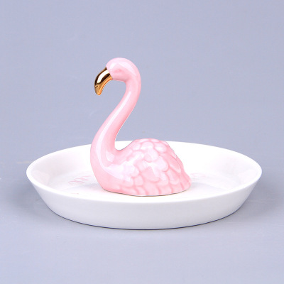 Nordic ceramic plated gold jewelry trays flamingo jewelry rack rings receive furnishings