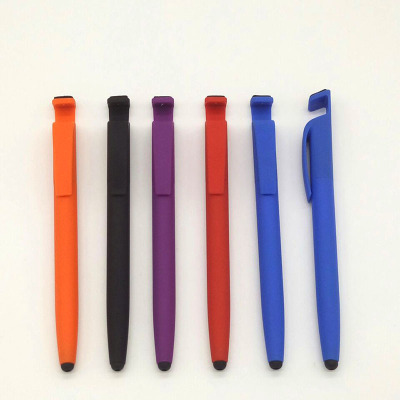 Plastic spray color rod mobile phone bracket touch screen wipe screen four in one function ballpoint pen advertising pen
