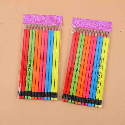 12 PVC bags with round cut head and rubber head HB pencil student stationery