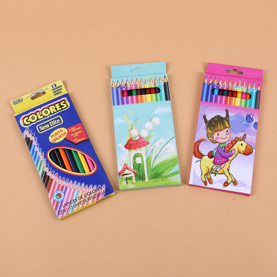 A number of boxes containing 12 colors has been cut head round color pencil student sketch painting stationery