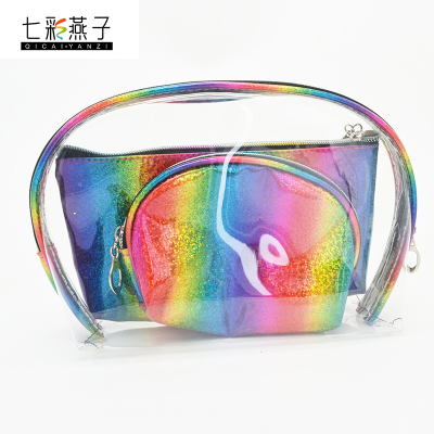 Colorful waterproof PVC three-piece cosmetic bag wear-resistant hand bag
