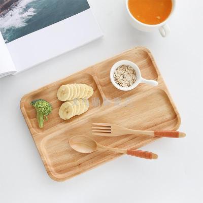 Creative Japanese wooden disc rubber wood separation plate household wooden tray bread plate dim sum plate
