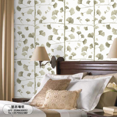 Ginkgo biloba printed linen wall cloth Nordic impression breathable mould-proof thickened seamless wall cloth
