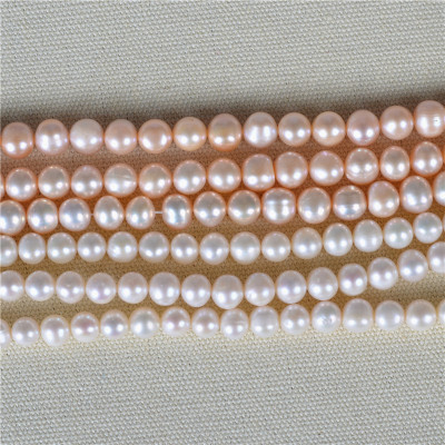 Breeding natural freshwater pearl 6.5-7.5mm punch near round powder purple pearl necklace material wholesale