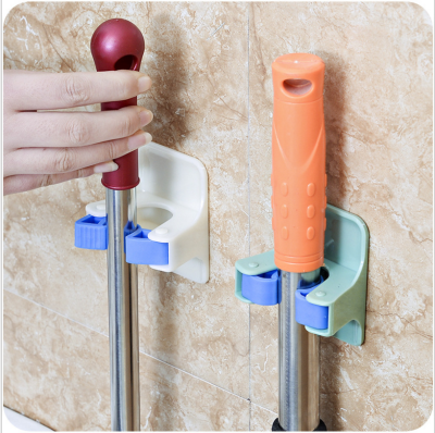 Strong Adhesive Mop Rack Bathroom Broom Rack Bathroom Wall-Mounted Mop Clip Holder Hook