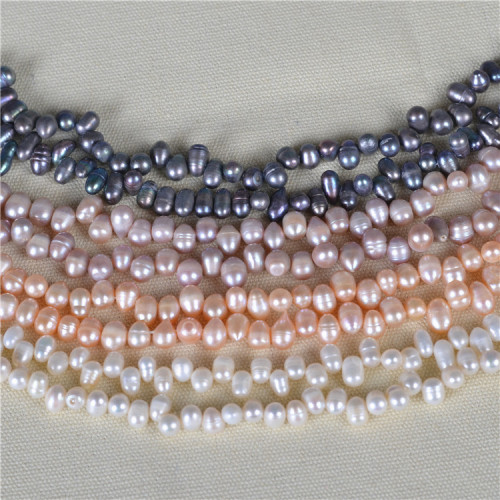 SOURCE Supply Cultured Freshwater Pearl 7-8mm Pseudo-Ginseng Hole Rice-Shaped Pink Pearl Necklace Material Wholesale