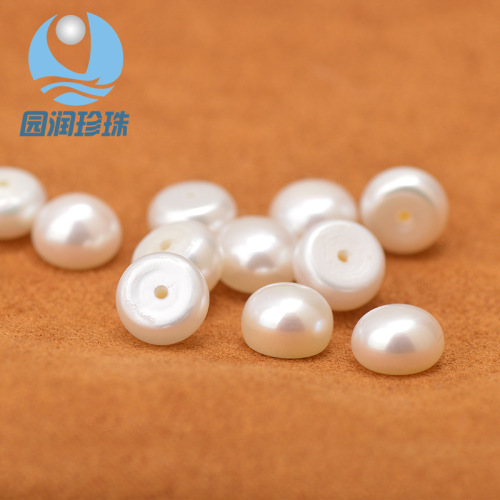 wholesale aaaa10mm strong light flawless half hole bread-shaped steamed bread round farming natural pearl ear studs diy ornament