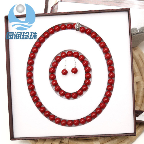 high-grade round three-piece set cultured sea shell beads women‘s korean-style all-match elegant clavicle chain