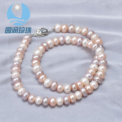 Wholesale aquaculture fresh water pearl strong light near round bun round 9-1mm pearl necklace necklaces necklace necklaces lace trim