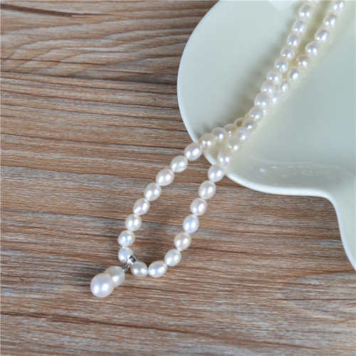 batch supply 6-7mm m-shaped natural pearl + cultured pear-shaped pearl pendant necklace concise