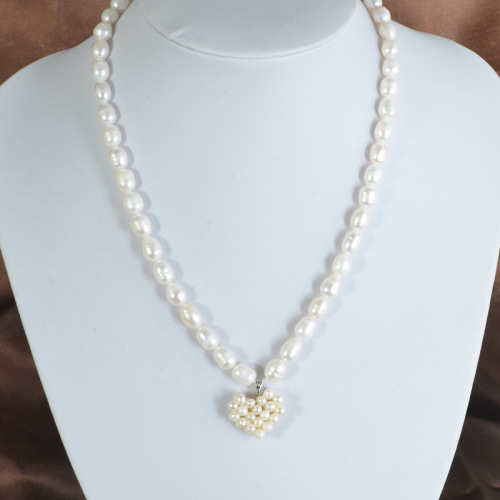 8-9mm cultured natural freshwater pearl necklace female accessories m-shaped micro flaw heart-shaped pearl pendant hand-woven