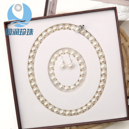 Jinrun Wholesale 10mm Cultured Mother Shell Seawater Imitation Tahidi Nanyang Beads Necklace Bracelet Earrings Set