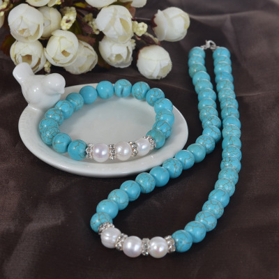 New green turquoise aquaculture pearl necklace bracelet set jewelry accessories foreign trade sources
