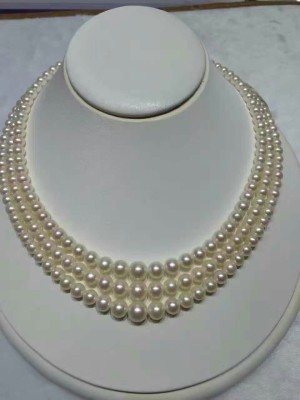 Three rows of strong light immaculate 7-8mm aquaculture rare round qiu dong sweater with costume jewelry