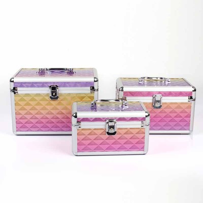 Multi-function aluminum alloy cosmetic case three-piece set portable jewelry box