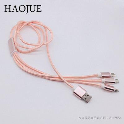 The multi-function data cable knitting one tow three mobile phone charging cable has CE and RoHS eu certification
