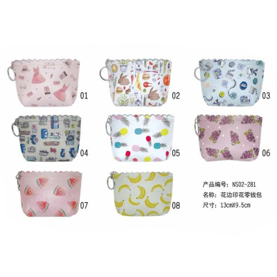 Color print lace t-shaped zero purse with key in hand fruit purse