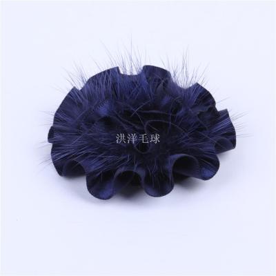 Navy Blue Mink Ribbon Flower