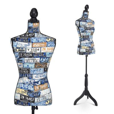 Female Dress Form Mannequin Adjustable Height Black Tripod Stand Wooden Base Large Woman Body Torso Clothing Display 