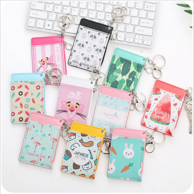 Cartoon leather bus card set pu meal card student card pack key ring hanging rope card set
