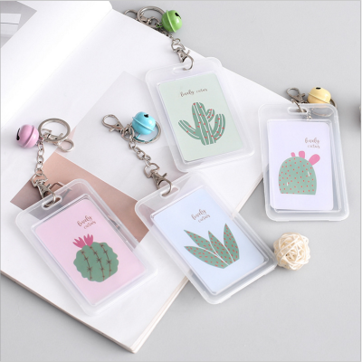 Two-sided transparent bell card set cactus bus card set key ring card set cartoon rice card set