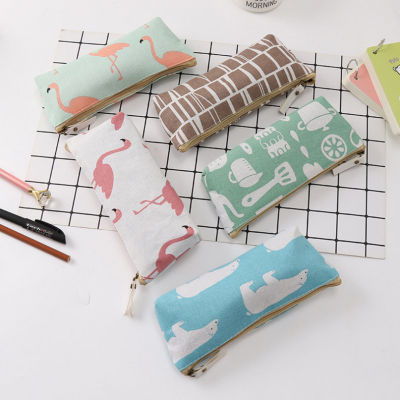 Rectangular cotton and linen life pen bag flamingo cloth art student stationery bag pencil bag