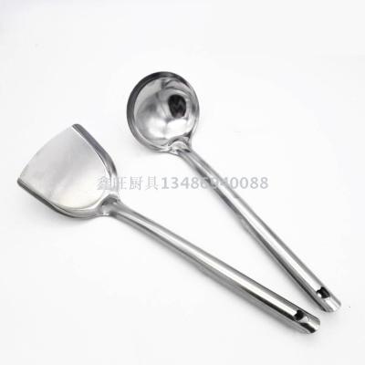 Stainless steel cooking spoon shovel thickening stainless steel 1.0 cm thick round handle spatula spoon