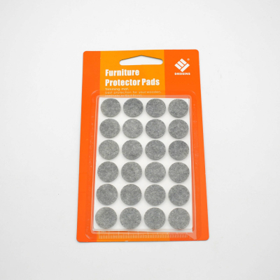 Fine suction card packaging, grey round felt furniture mat, anti-skid and anti-noise 24PCS