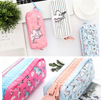 Simple creative unicorn canvas large capacity pen large zipper pencil stationery bag