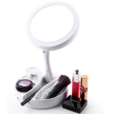 Led Creative Double-Sided Beauty Mirror Desktop Folding Smart Fill Light Handheld Portable Dressing Mirror with Light Makeup Mirror