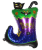 Halloween boots are individually wrapped and decorated with a festive backdrop and decorated with aluminum balloons