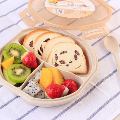 Aiside wheat straw lunchbox with spoon creative lunchbox split box round table box