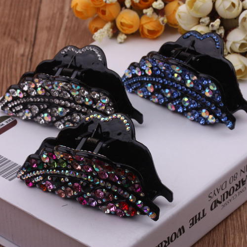 over Rhinestone Hairpin Updo Hair Clip Diamond-Embedded Korean Style Tie up the Hair Head Clip All-Match Black Hair Band Hair Claw Large Grip