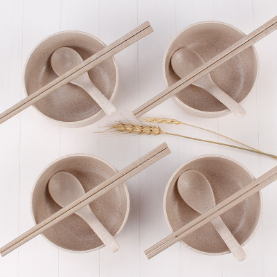 Korean wheat straw tableware set environmental protection household noodle rice bowl chopsticks set 12 pieces