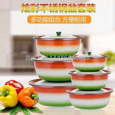 Stainless steel colorful round dish  soup bowl with lid