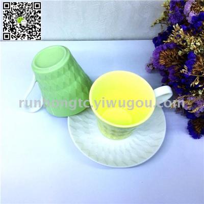 Color earth coffee set, embossed macaron cup and saucer, manufacturers direct sales