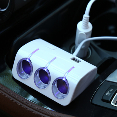 Multifunctional Dual USB Car Charger with Switch One Minute Three New Car Charger One Drag Three Cigarette Lighter