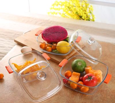 Silicone finex kitchen toughened glass bowl with tray cover salad bowl with two-ear microwave cutlery