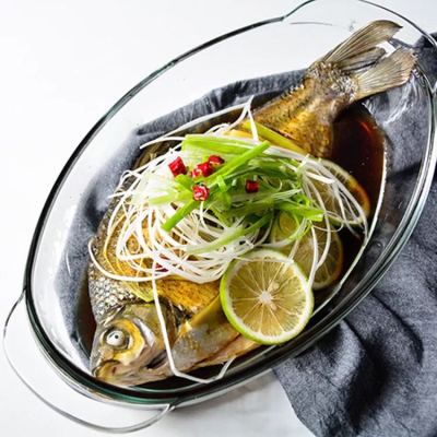 Fish plate large glass fish plate envelope heat - resistant microwave oven cooking pot can be oven