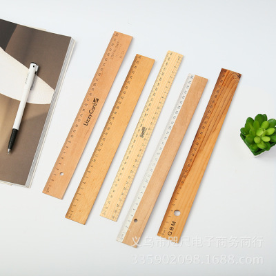 Manufacturer wholesale direct selling wooden ruler 30cm single-side dual scale ruler students learn stationery ruler