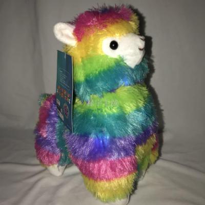 LED colorful lighting rainbow alpaca striped grass mud horse god animal plush toy doll manufacturers direct toys