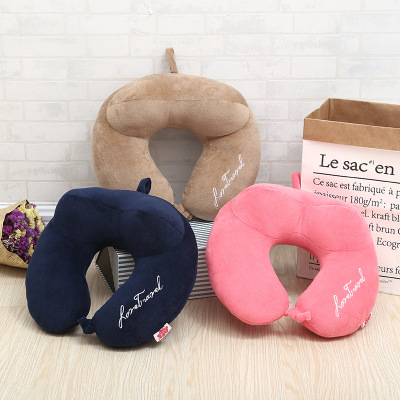 Hot style u-shaped pillow solid color embroidery logou neck pillow