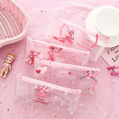 Korean girl heart Lovely Pink Leopard Transparent Silicone Pen Bag Fresh Cartoon Zipper Zipper Pen Bag Pencil Case