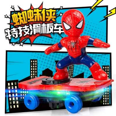 Children's Toy TikTok Same Spider-Man Skateboard Stunt Electric Rolling Car Children's Day Fun Gift