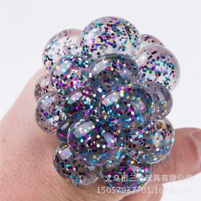 Creative outlet crystal grape ball toys hand-held seven-color sequins gold powder silk pressure grape ball